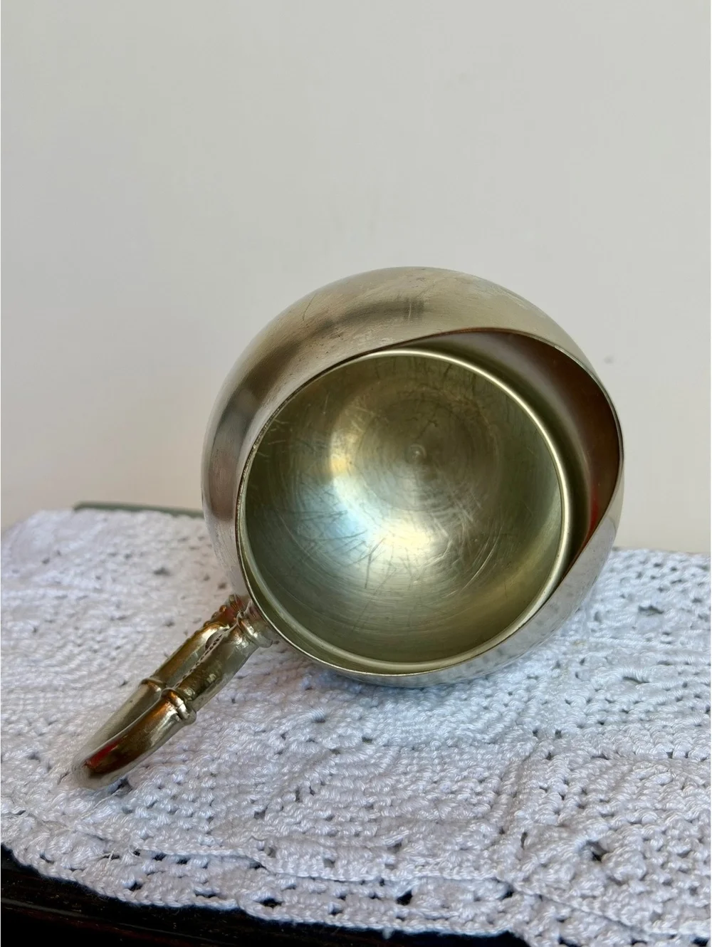 Vintage BICCO Genuine Pewter Creamer Pitcher Silver Tone Ornate Handle